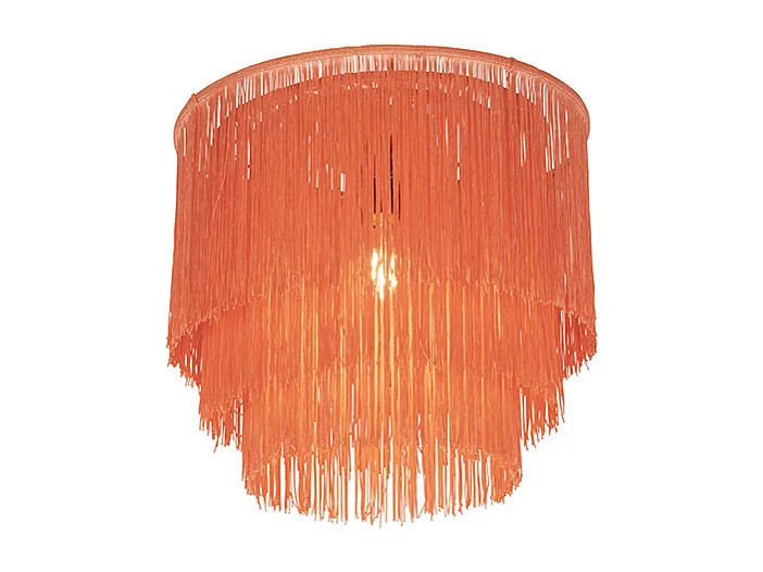 Plafonnier oriental doré avec abat-jour rose à franges - Franxa