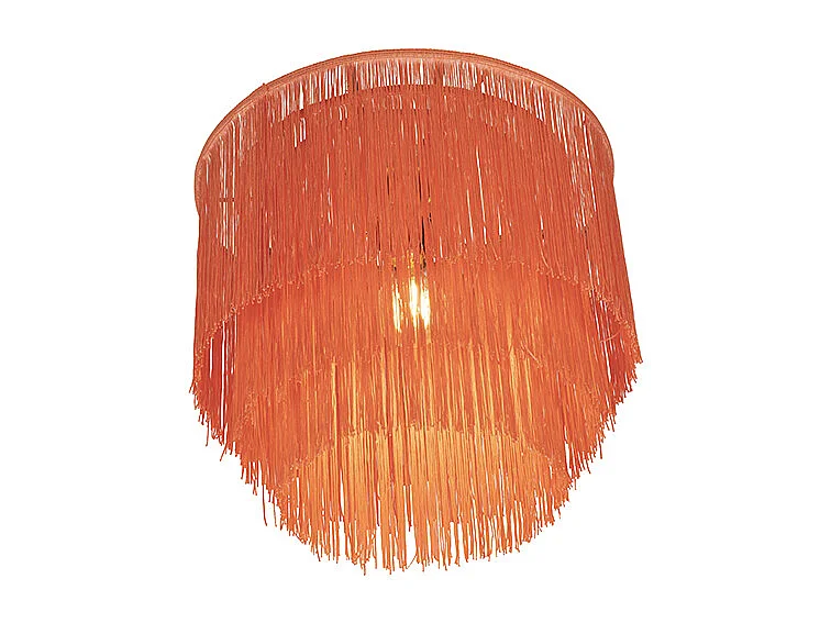 Plafonnier oriental doré avec abat-jour rose à franges - Franxa