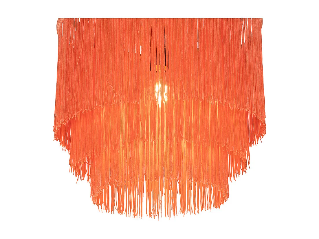 Plafonnier oriental doré avec abat-jour rose à franges - Franxa