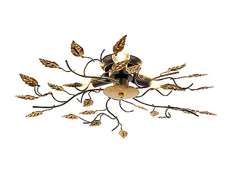 Plafonnier vintage noir avec or 50 cm 3 lumières - Foglie