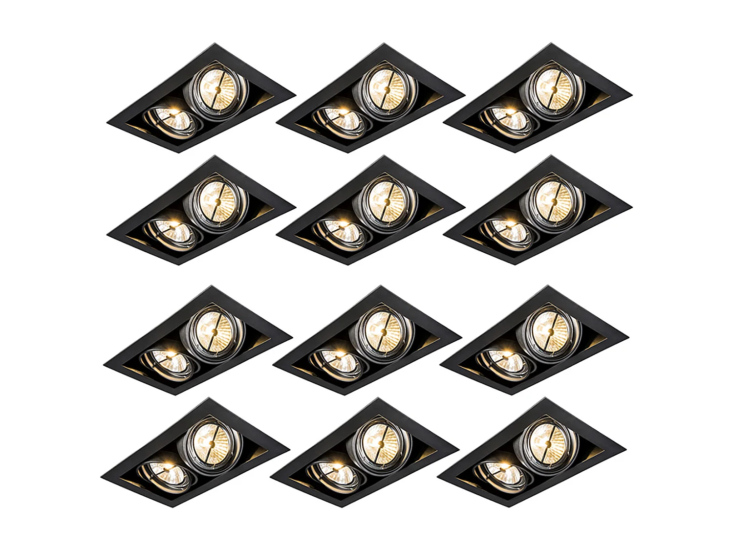 Ensemble de 12 spots encastrés noirs ajustables AR111 2 lumières - Oneon