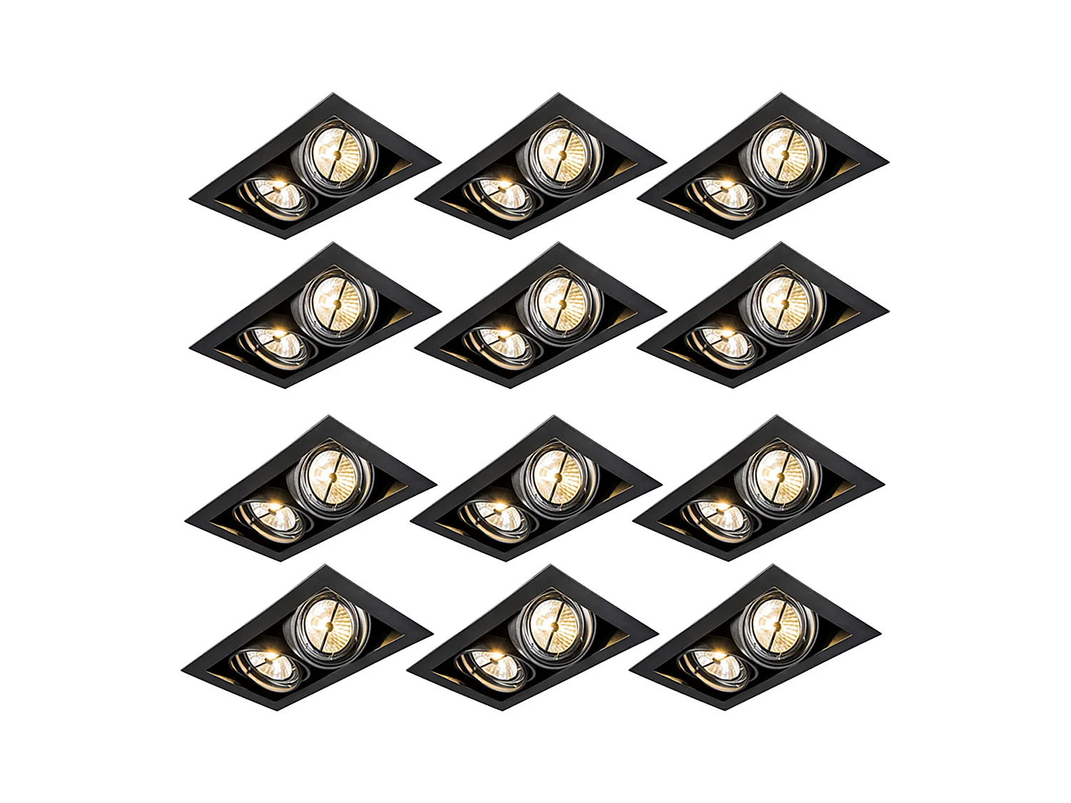 Ensemble de 12 spots encastrés noirs ajustables AR111 2 lumières - Oneon