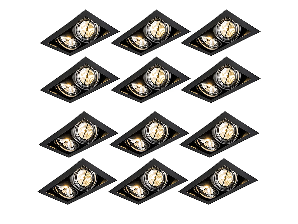 Ensemble de 12 spots encastrés noirs ajustables AR111 2 lumières - Oneon