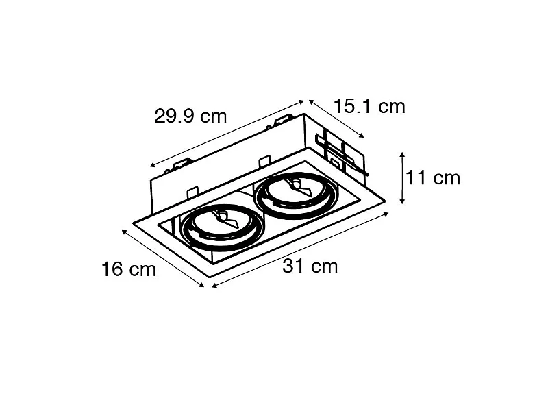 Ensemble de 12 spots encastrés noirs ajustables AR111 2 lumières - Oneon