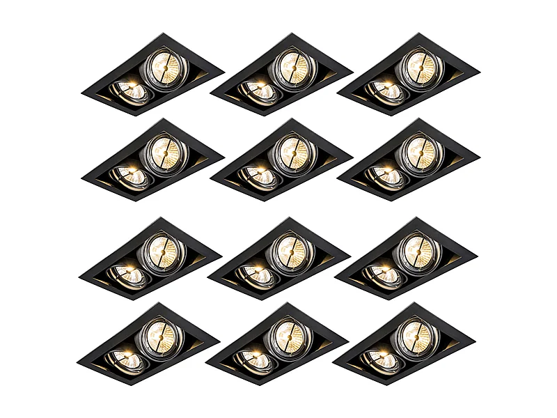 Ensemble de 12 spots encastrés noirs ajustables AR111 2 lumières - Oneon