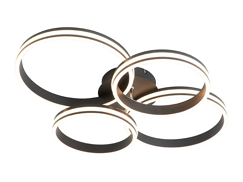 Plafonnier noir avec LED intégrées à variation d’intensité 3 niveaux 4 lumières - Navara