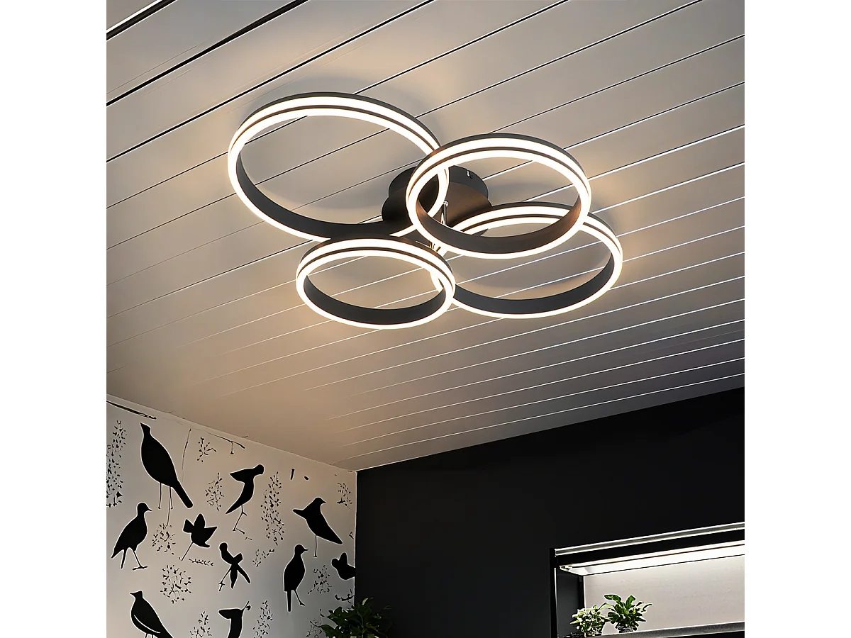 Plafonnier noir avec LED intégrées à variation d’intensité 3 niveaux 4 lumières - Navara