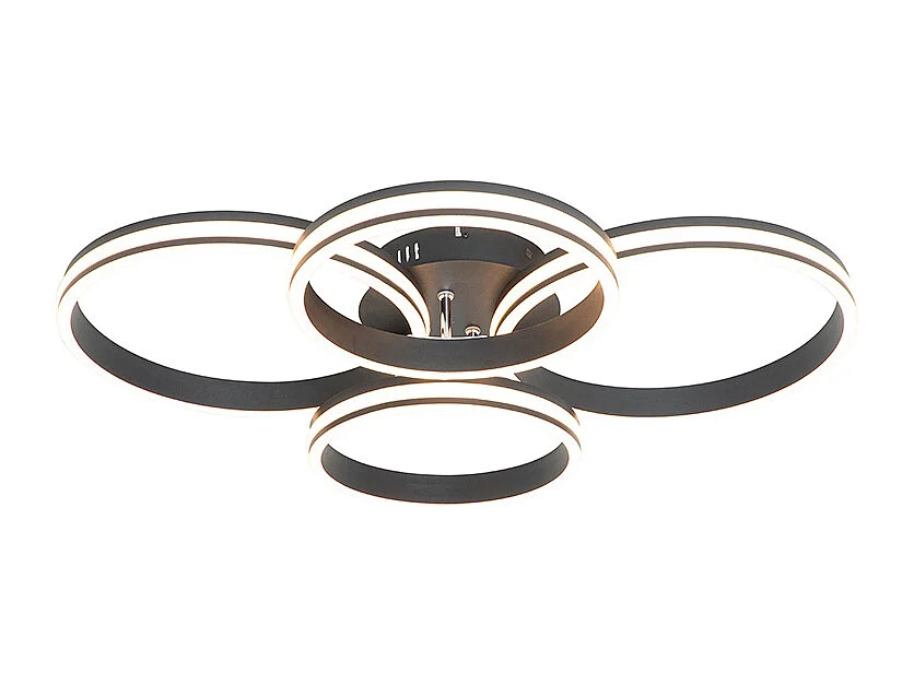 Plafonnier noir avec LED intégrées à variation d’intensité 3 niveaux 4 lumières - Navara