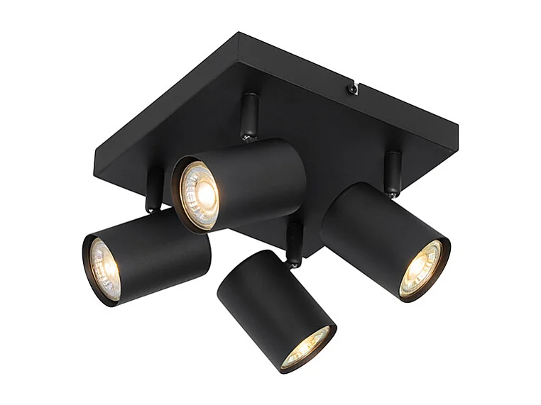 Plafonnier moderne carré noir orientable 4 lumières - Jeana