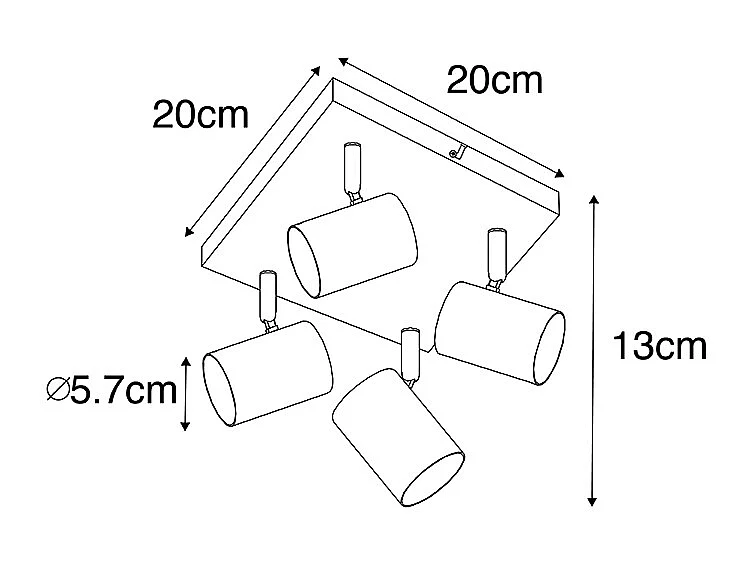 Plafonnier moderne carré noir orientable 4 lumières - Jeana