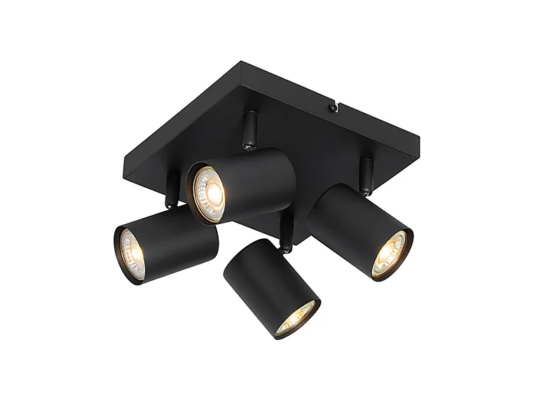 Plafonnier moderne carré noir orientable 4 lumières - Jeana