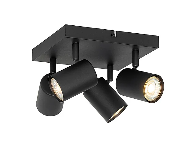 Plafonnier moderne carré noir orientable 4 lumières - Jeana