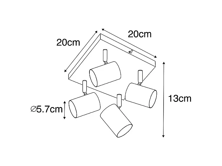 Plafonnier moderne carré noir orientable 4 lumières - Jeana
