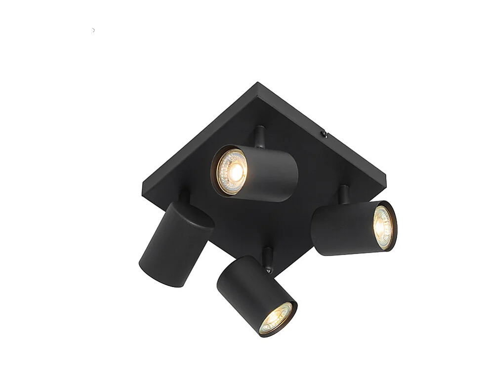 Plafonnier moderne noir 4 lumières carré réglable - Jeana