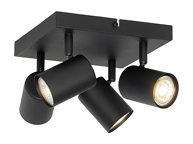 Plafonnier moderne noir 4 lumières carré réglable - Jeana