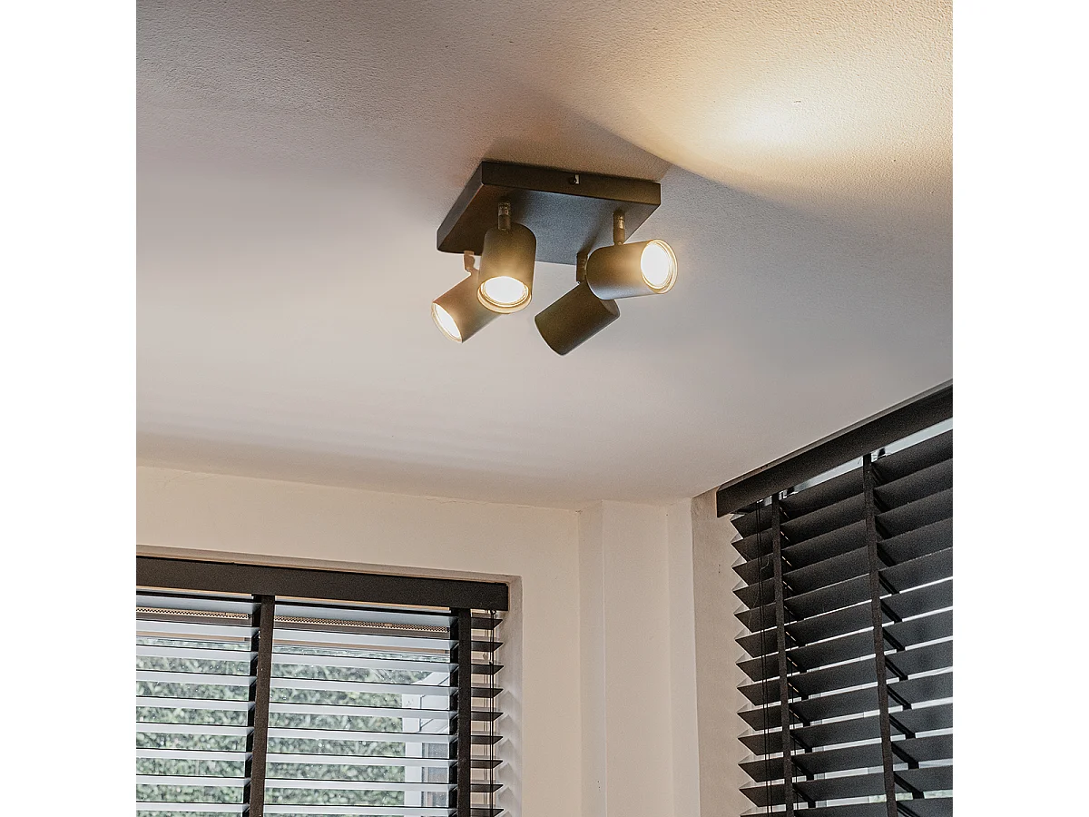 Plafonnier moderne noir 4 lumières carré réglable - Jeana