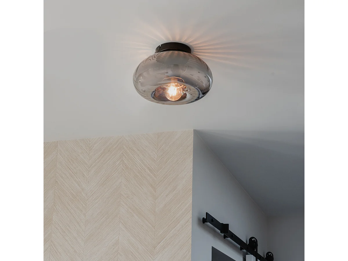 Plafonnier Art Déco noir avec verre fumé - Ayesha