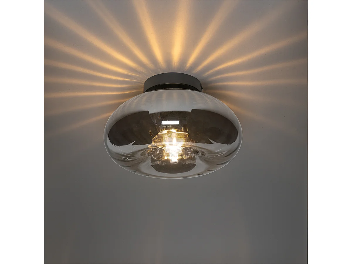 Plafonnier Art déco noir avec verre fumé - Ayesha