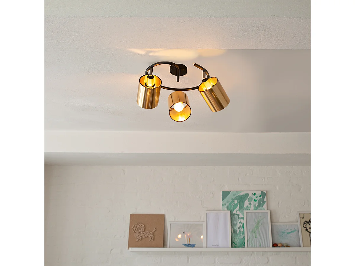 Plafonnier moderne noir et or 3 lumières - Lofty