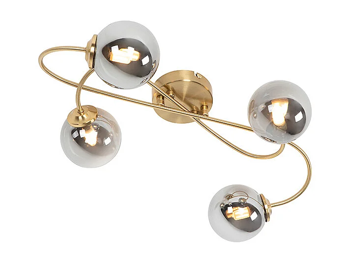 Plafonnier moderne doré 4 lumières avec verre fumé - Athènes
