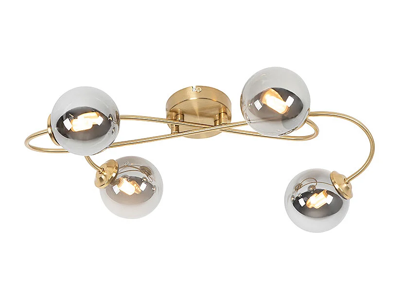 Plafonnier moderne doré 4 lumières avec verre fumé - Athènes
