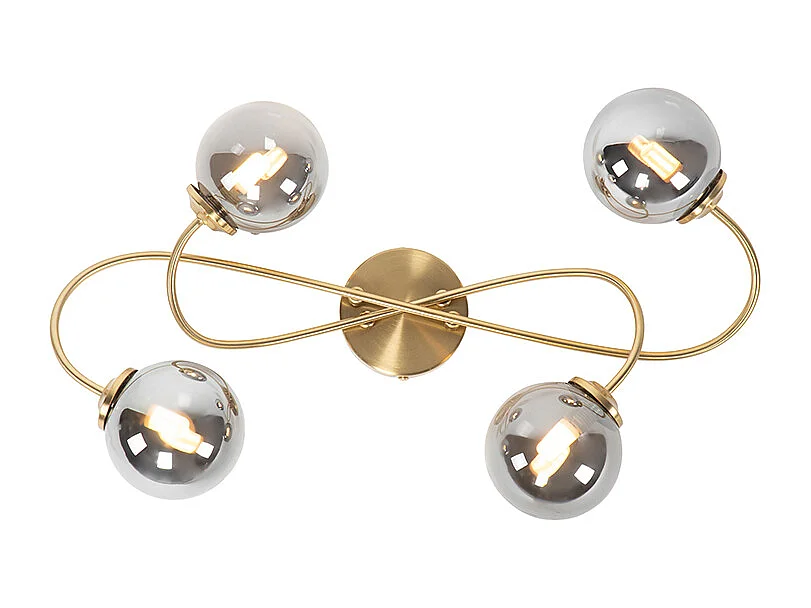 Plafonnier moderne doré 4 lumières avec verre fumé - Athènes