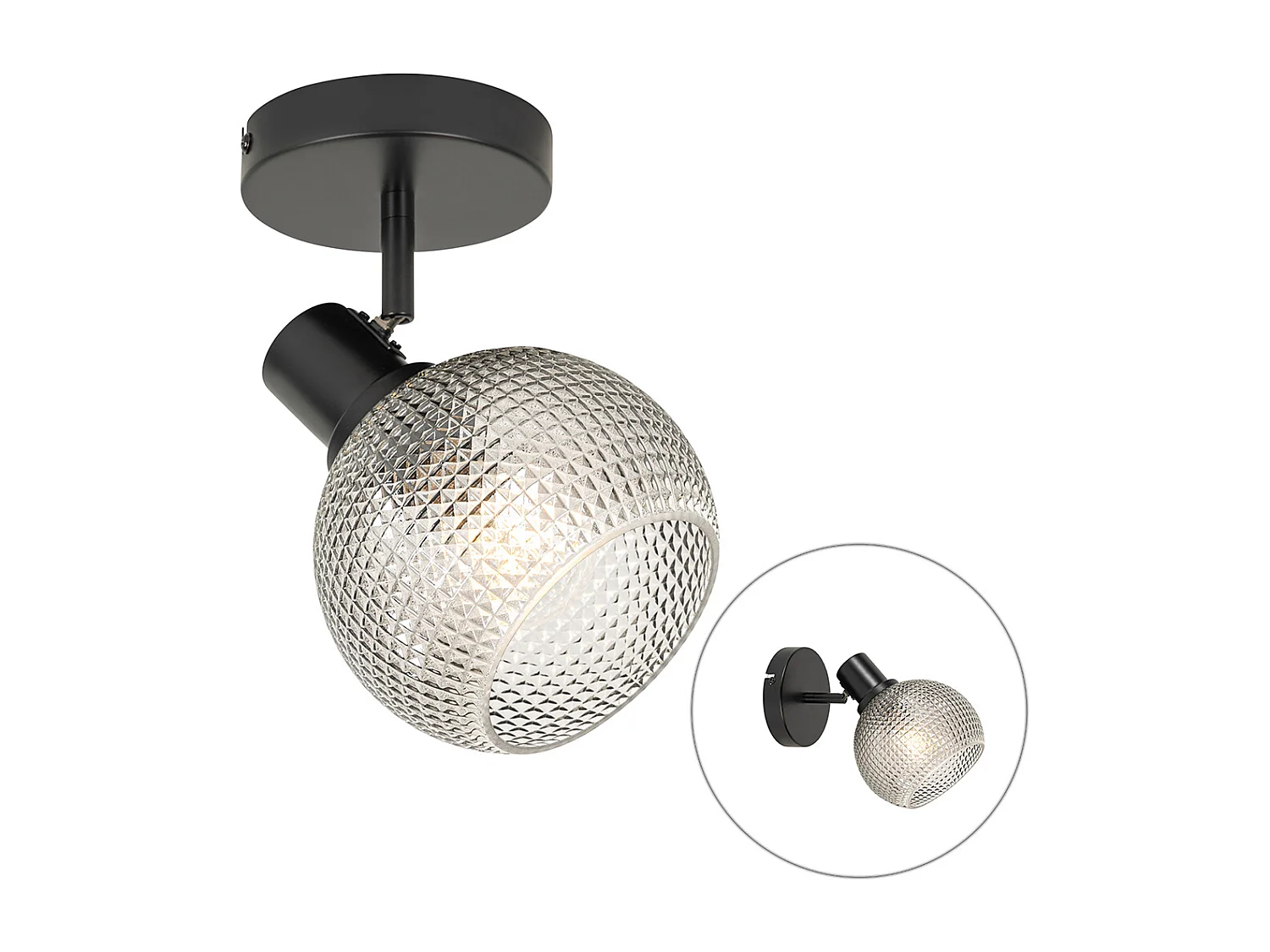 Spot design noir avec verre fumé - Chico