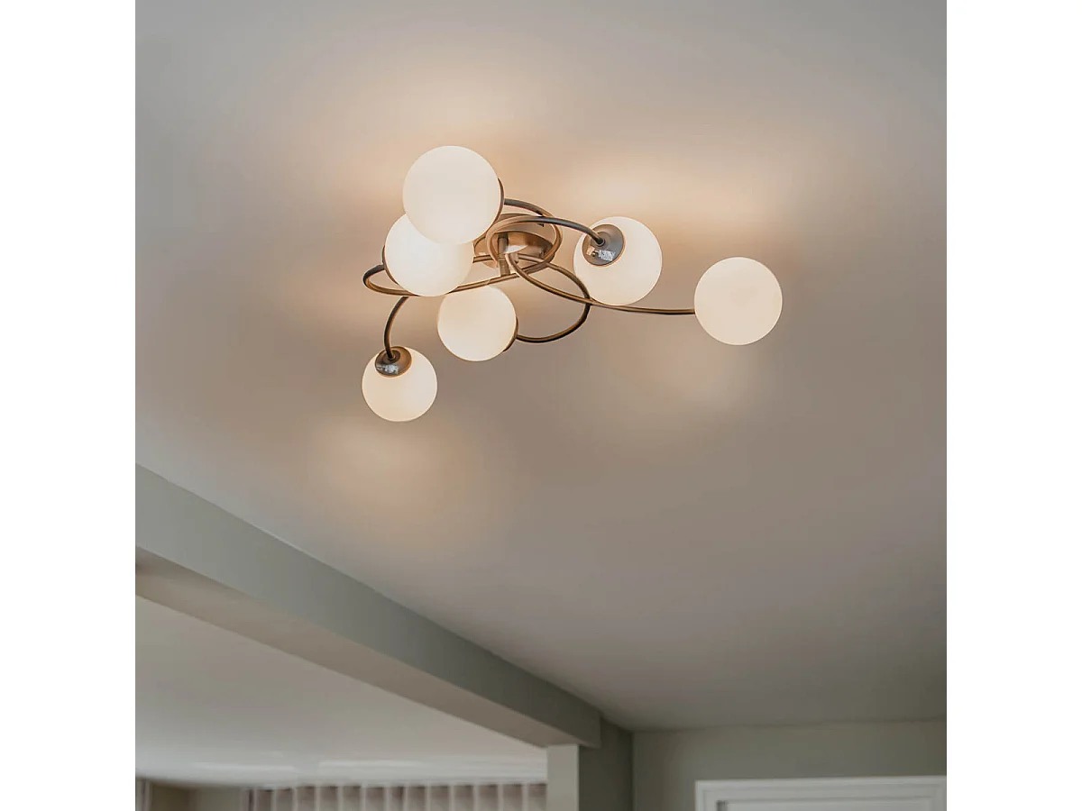 Plafonnier moderne noir avec verre opale 6 lumières - Athènes