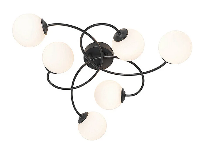 Plafonnier moderne noir avec verre opale 6 lumières - Athènes