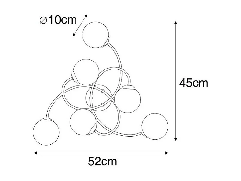 Plafonnier moderne noir avec verre opale 6 lumières - Athènes