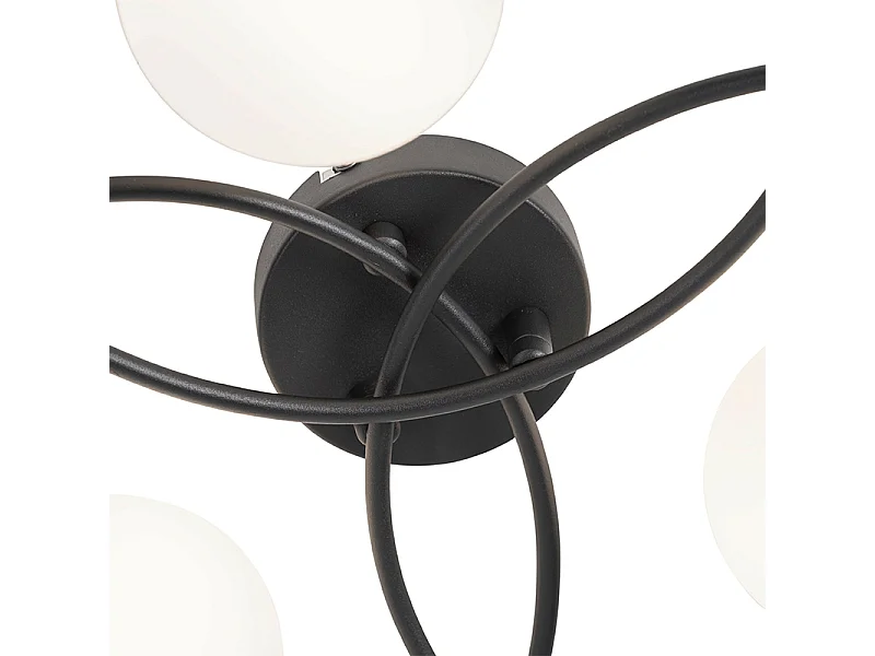 Plafonnier moderne noir avec verre opale 6 lumières - Athènes