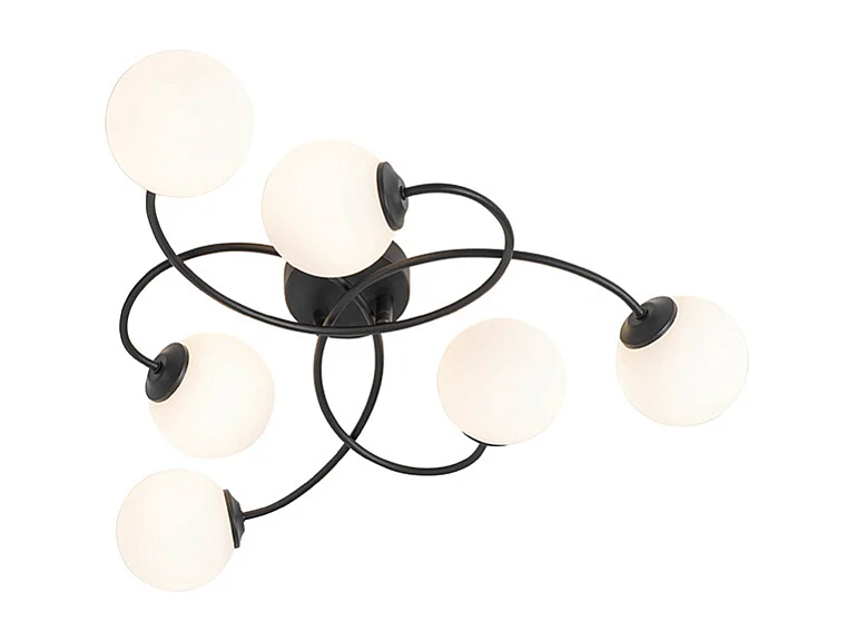 Plafonnier moderne noir avec verre opale 6 lumières - Athènes