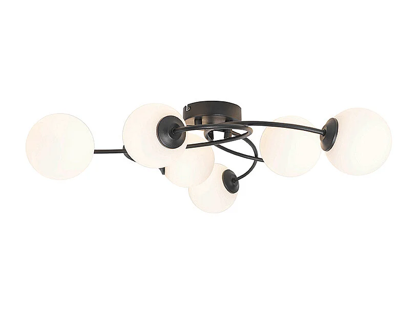Plafonnier moderne noir avec verre opale 6 lumières - Athènes