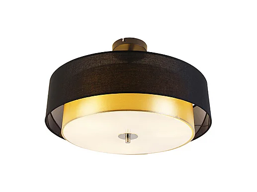 Plafonnier moderne noir avec or 50 cm 3 lumières - Drum Duo