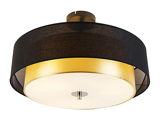 Plafonnier moderne noir avec or 50 cm 3 lumières - Drum Duo