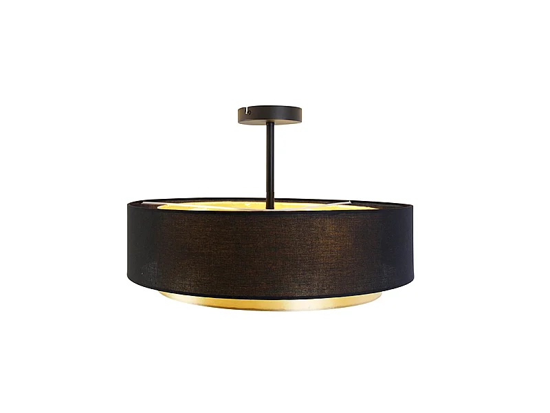 Plafonnier moderne noir avec or 50 cm 3 lumières - Drum Duo