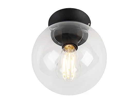 Plafonnier Art Déco noir avec verre transparent - Pallon