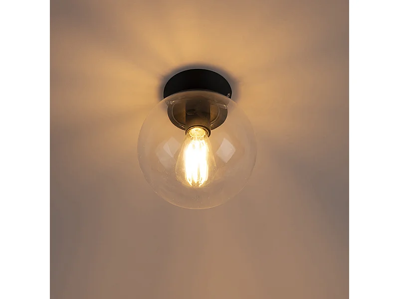 Plafonnier Art Déco noir avec verre transparent - Pallon