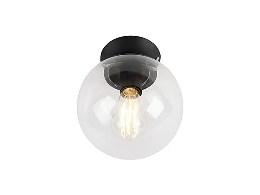 Plafonnier Art Déco noir avec verre transparent - Pallon