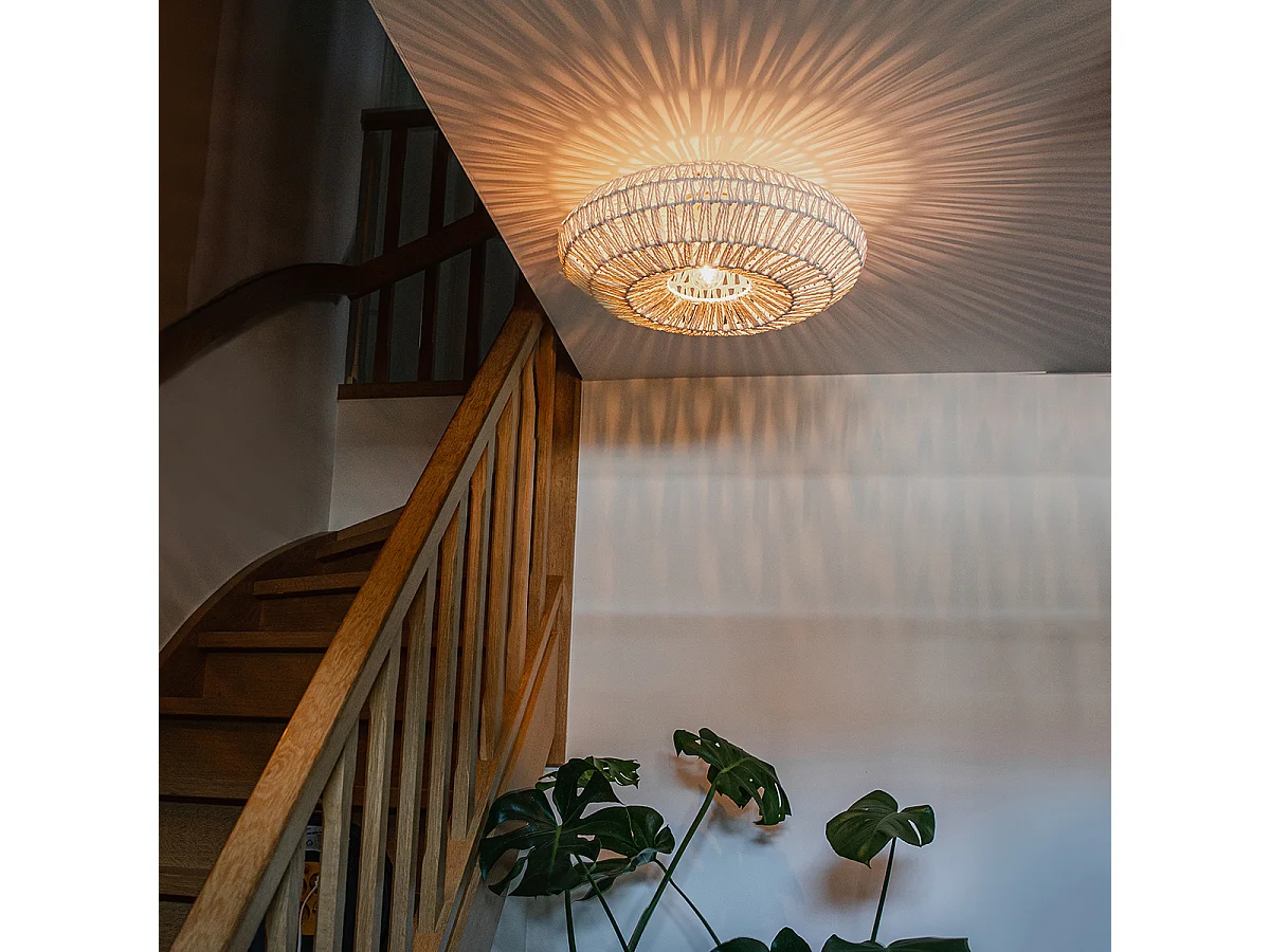 Plafonnier rétro corde blanche rond - Lina