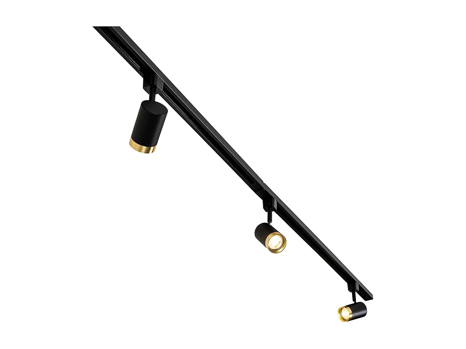 Système sur rail monophasé avec 5 spots noirs avec anneau doré - Jeana