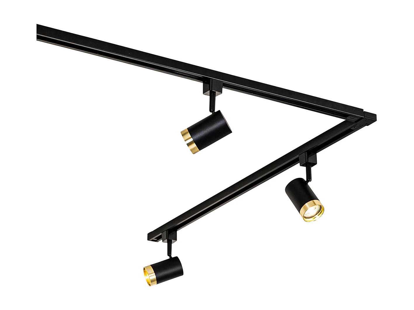 Système sur rail monophasé avec 5 spots noirs avec anneau doré - Jeana