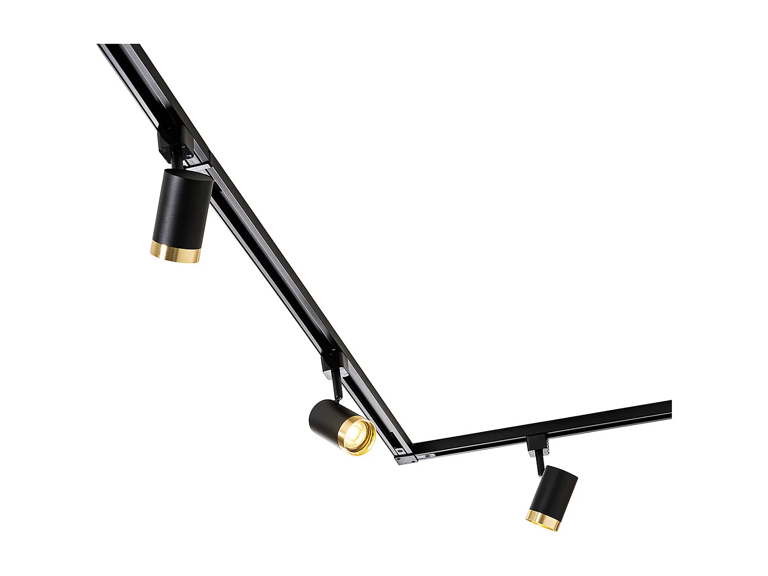Système sur rail monophasé avec 5 spots noirs avec anneau doré - Jeana