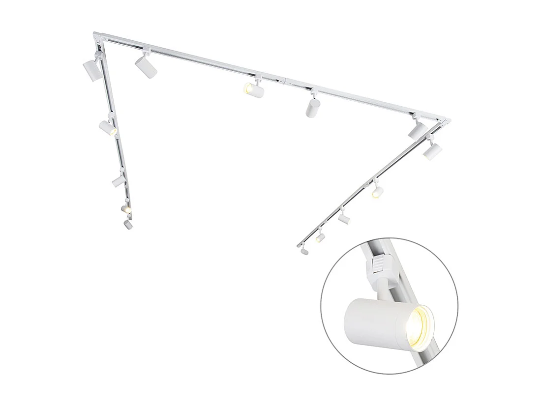 Système sur rail moderne monophasé avec 14 spots blancs - Jeana