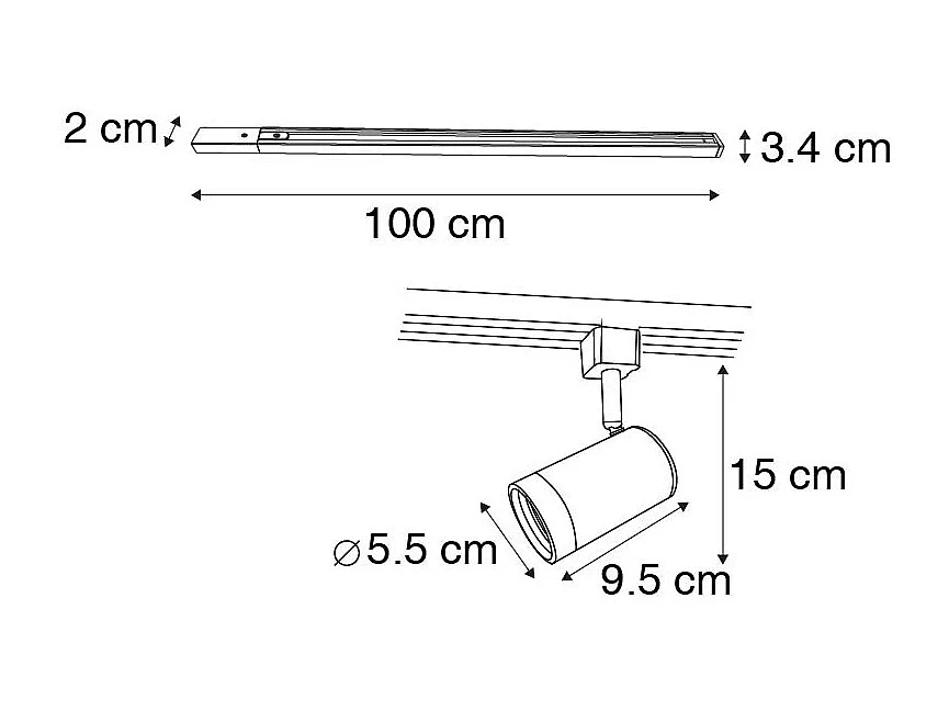 Système sur rail moderne monophasé avec 14 spots blancs - Jeana