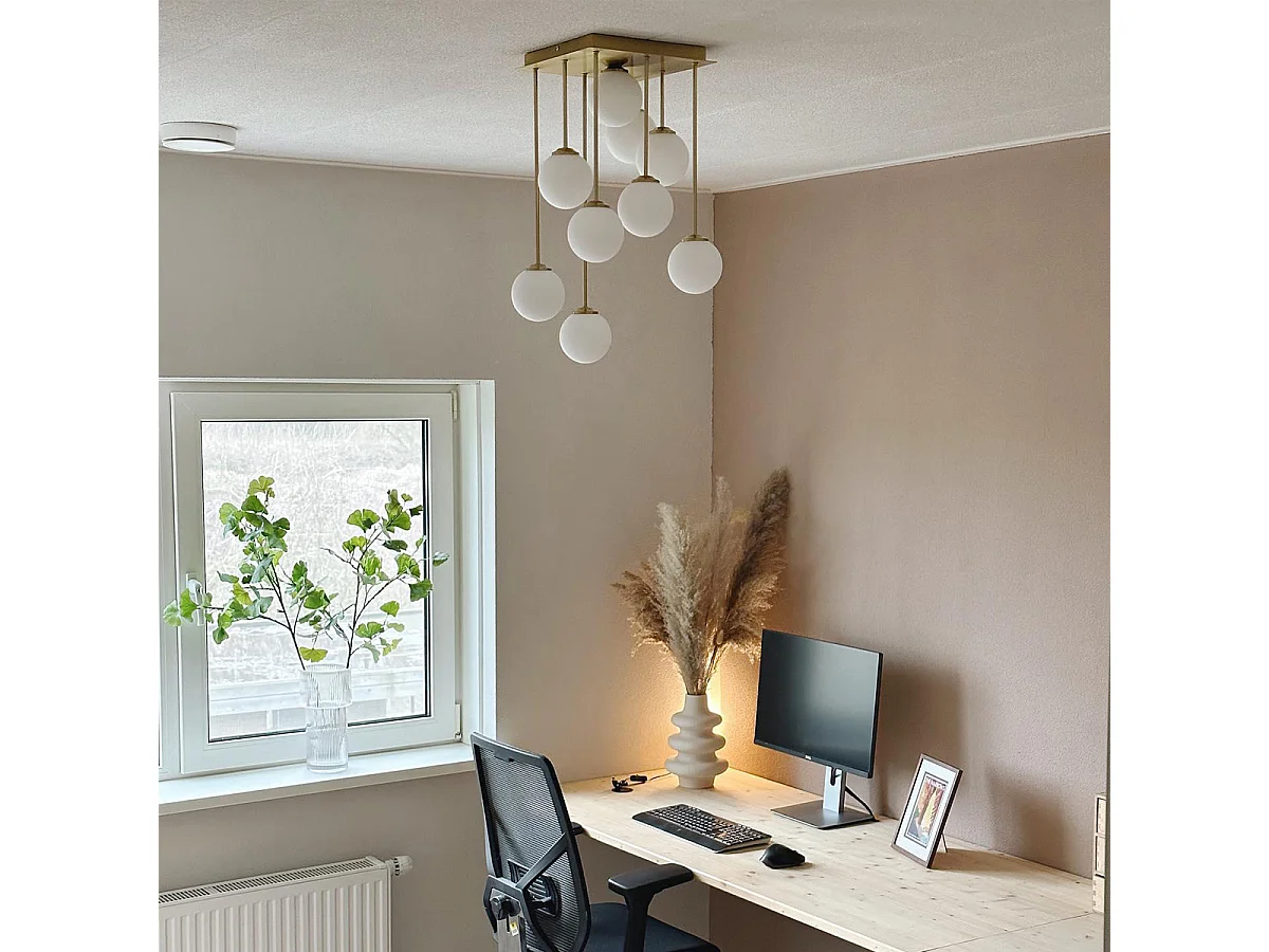 Plafonnier moderne doré avec verre opale 9 lumières - Athènes