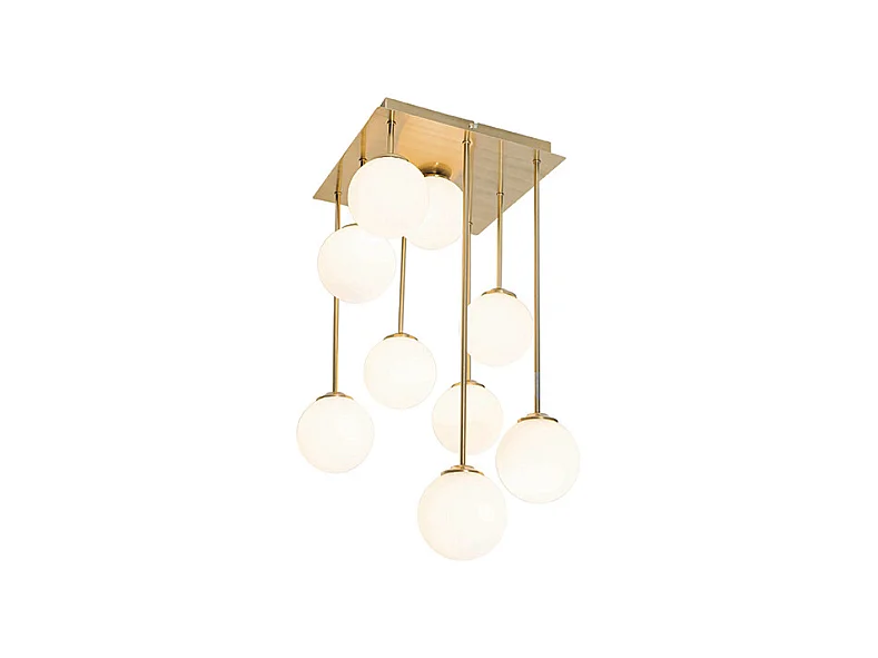 Plafonnier moderne or avec verre opale 9 lumières - Athènes