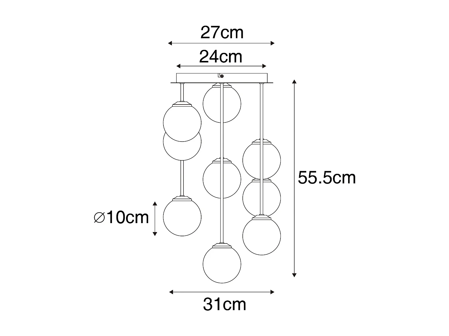 Plafonnier moderne doré avec verre opale 9 lumières - Athènes