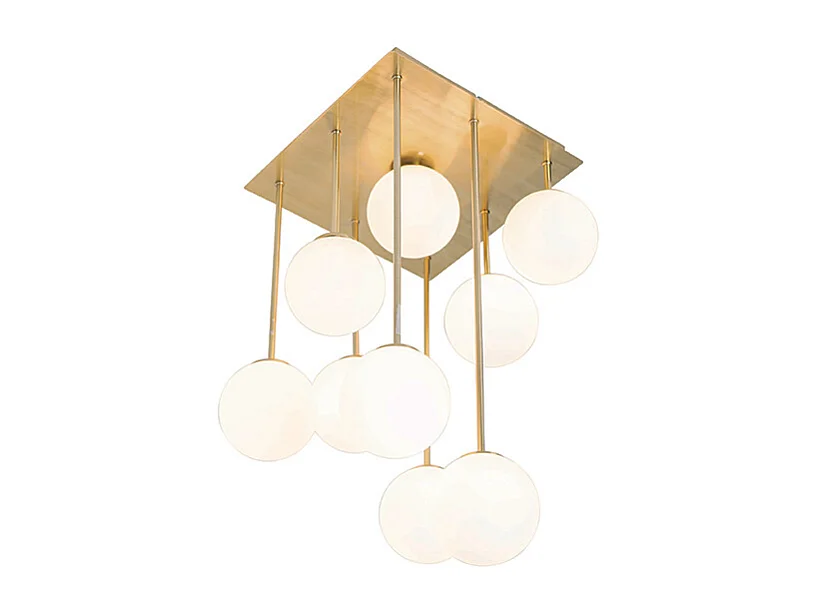 Plafonnier moderne doré avec verre opale 9 lumières - Athènes