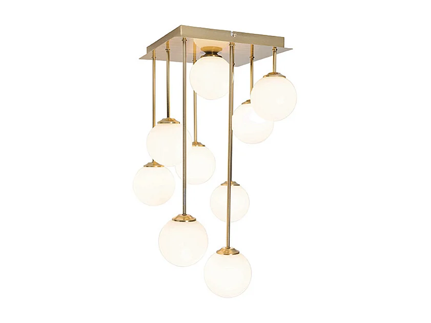Plafonnier moderne doré avec verre opale 9 lumières - Athènes